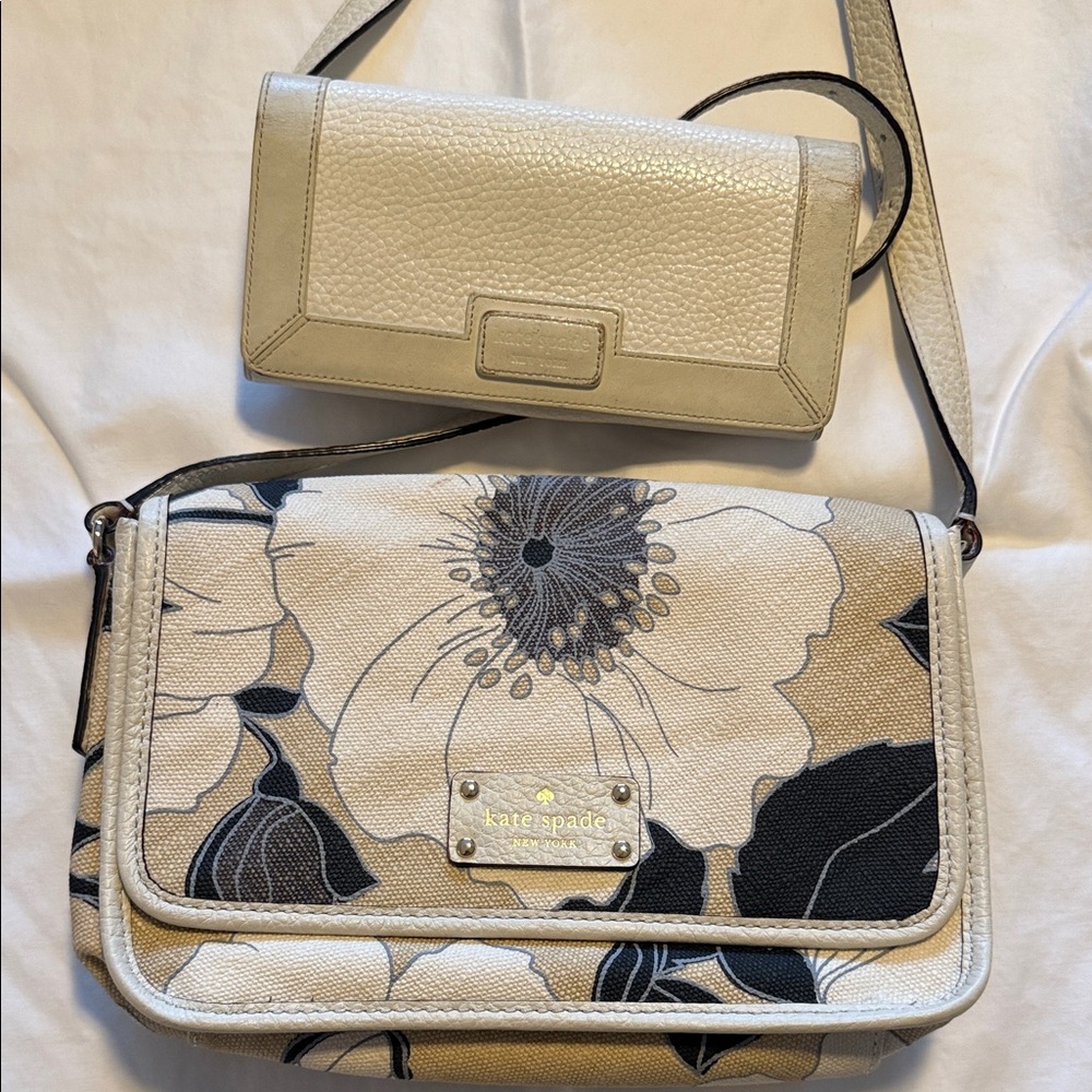 Kate Spade Beige and Black Floral Crossbody Bag